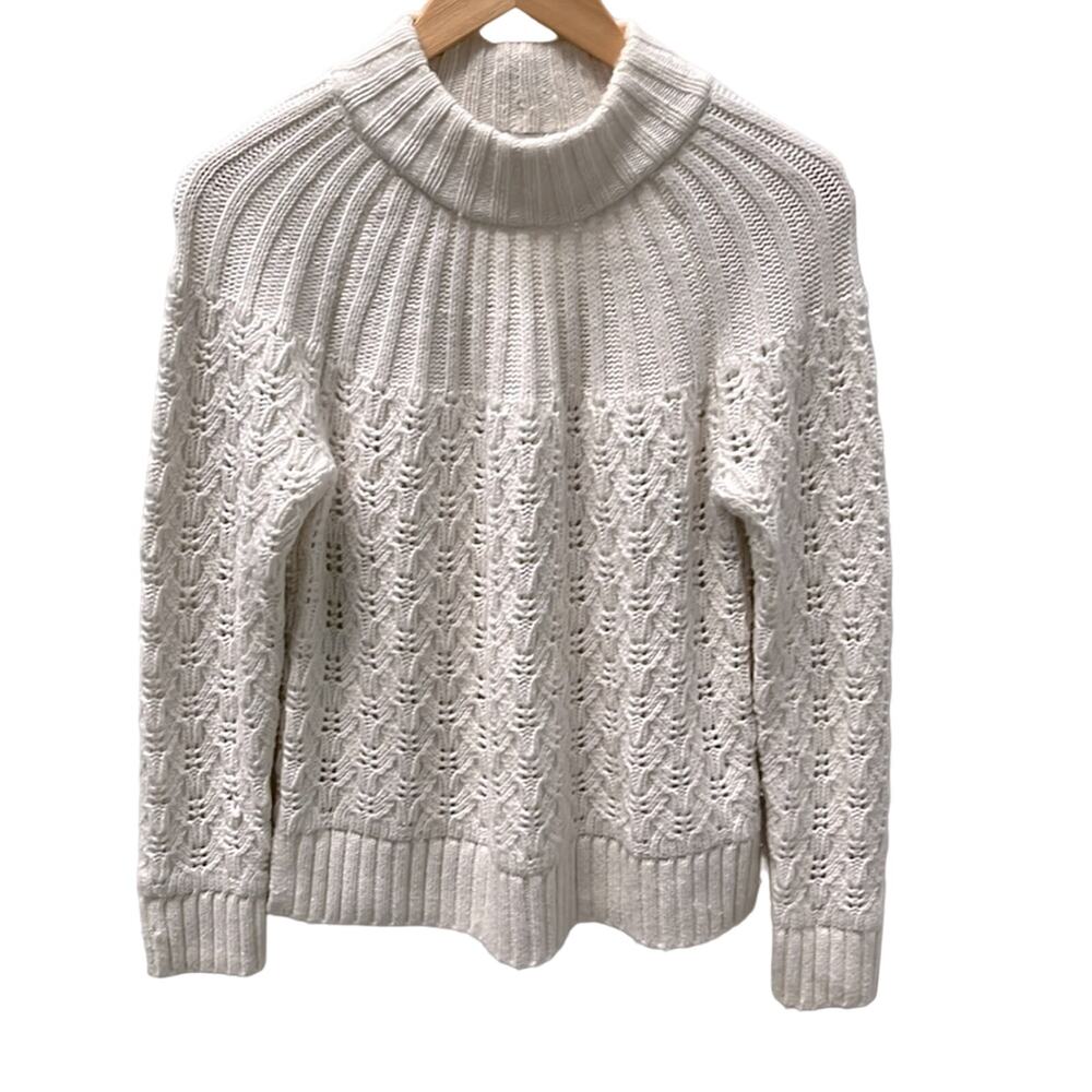 Madewell Pointelle Stitch-Mix Mockneck Merino wool blend Sweater S Antique Cream